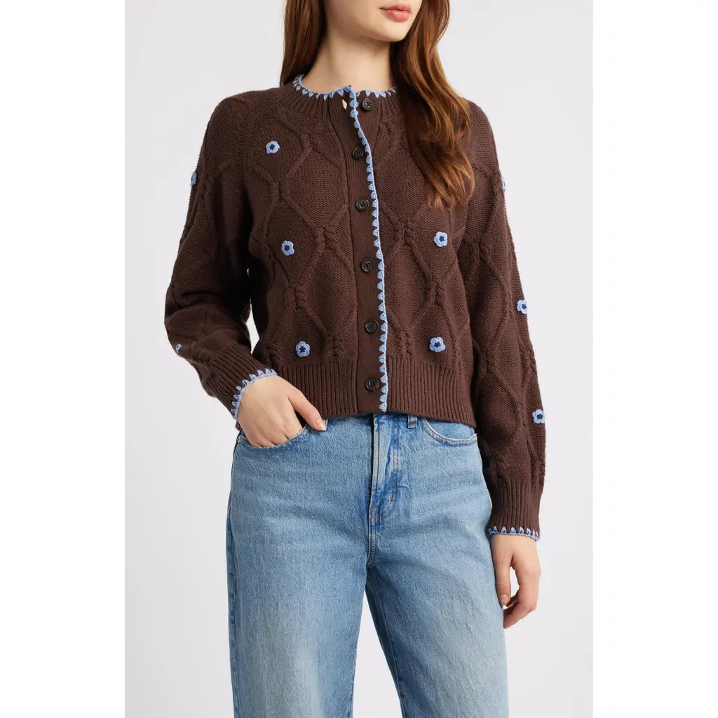 Rails Laurie Floral Stitch Cardigan in Walnut Daisy at Nordstrom Rack, Size Small | Nordstrom Rack