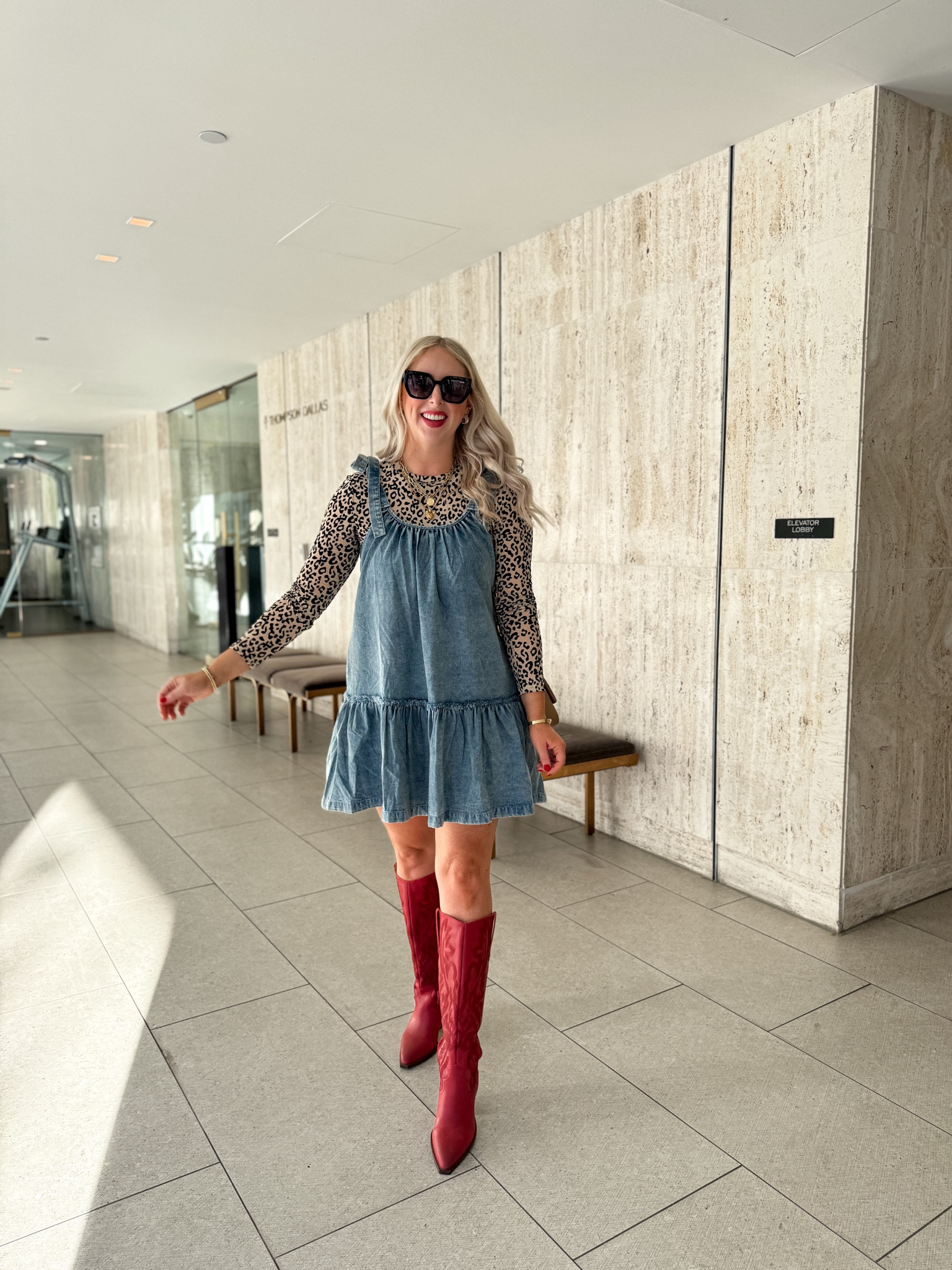 LTK Con outfit, amazon outfit, amazon style, denim dress, leopard top, red boots, red and leopard 

Medium leopard top
Small denim dress [runs big!!]

#LTKCon #LTKFindsUnder50 #LTKShoeCrush