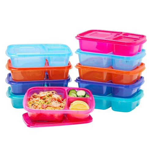 Bentgo Easyboxes - Original Stackable Lunch Boxes - Reusable 3-Compartment Food Containers for Kids and Adults - Bento Lunch Box for Meal Prep, School, & Work - BPA Free, Set of 10 (Jewel Brights) | Amazon (US)