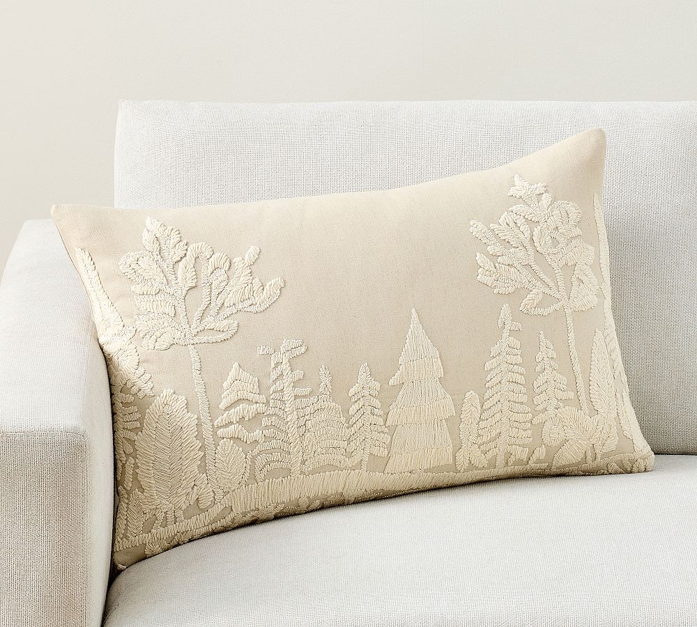 Frosted Forest Embroidered Lumbar Pillow Cover, 16" x 26" | Pottery Barn (US)