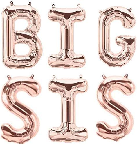 16" Rose Gold BIG SIS Balloons Banner Foil Alphabetic Letters Mylar Balloons for Baby Showers Dec... | Amazon (US)