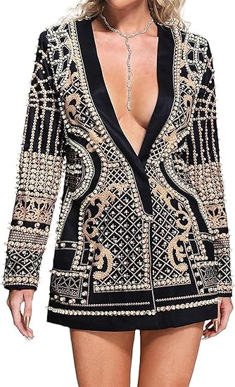 BELLA BARNETT Printed Blazer Dress for Women Blazer Dress Deep V Neck Women Blazer Long Sleeve Bl... | Amazon (US)