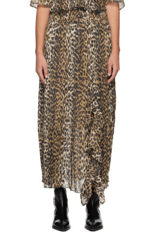 Brown Pleated Midi Skirt | SSENSE