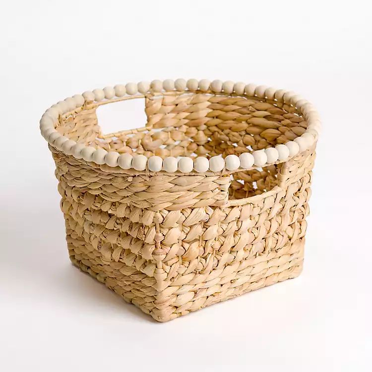 New! Woven Water Hyacinth Beaded Basket, 10 in. | Kirkland's Home