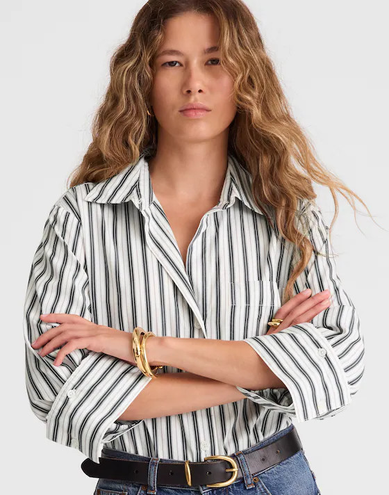 Poplin Easy Y-Neck Button-Up Shirt | Madewell | Madewell