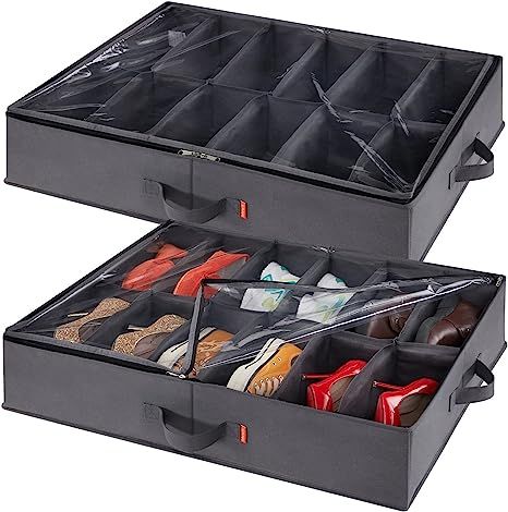 Lifewit Under Bed Shoe Storage Organizer Set of 2, Foldable Fabric Shoes Container Box with Clear... | Amazon (US)