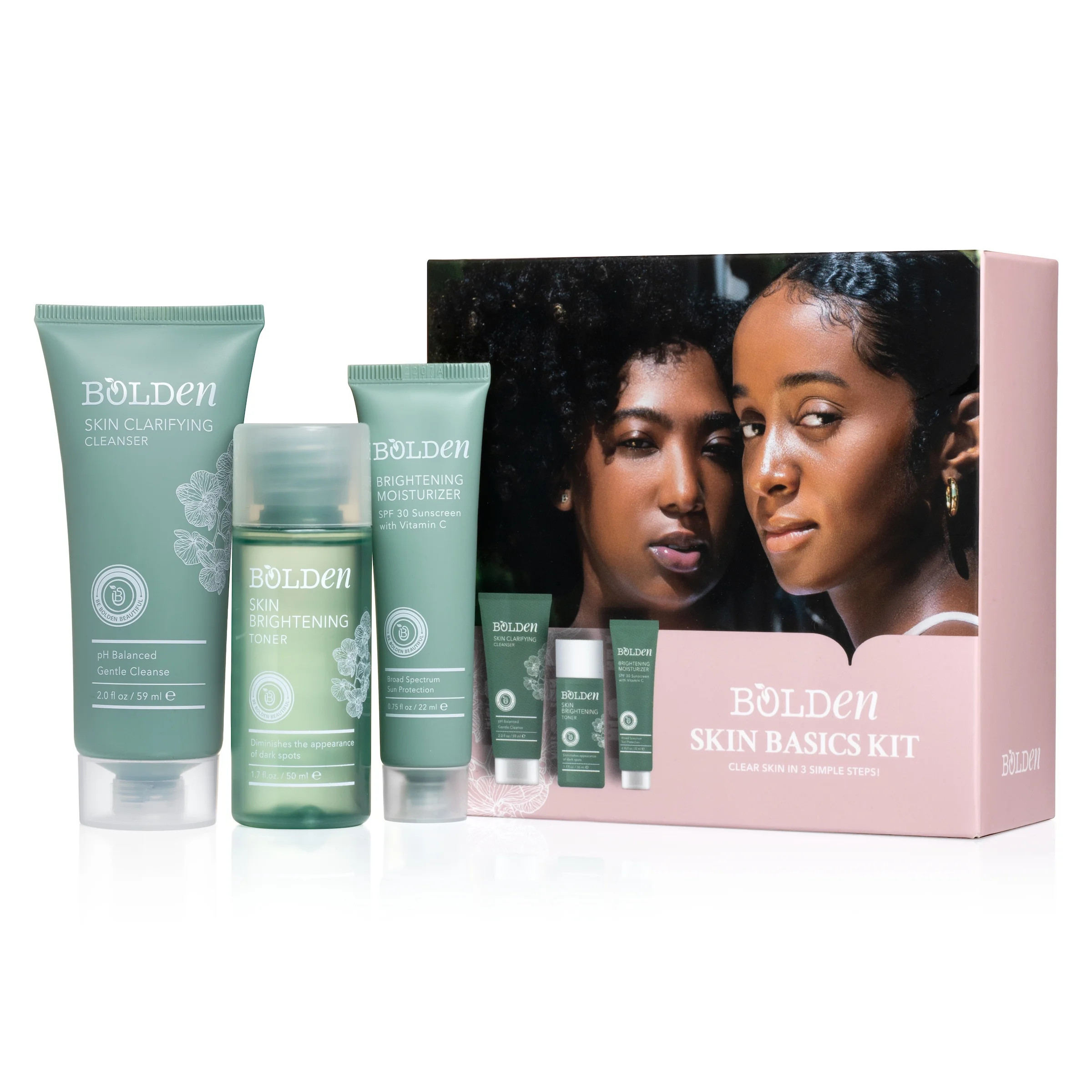 Bolden Daily Skin Basics Kit with Face Wash, Toner, and Sunscreen Moisturizer | Walmart (US)
