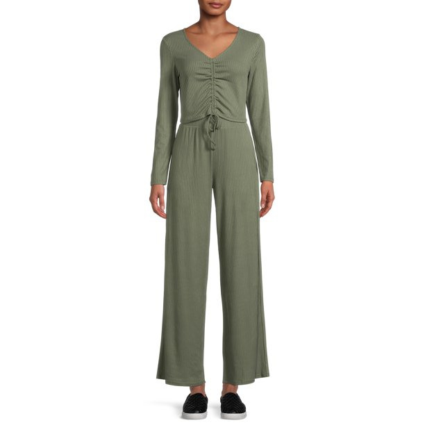 No Boundaries Juniors Ruched Front Top and Wide Leg Pants, 2-Piece Set - Walmart.com | Walmart (US)