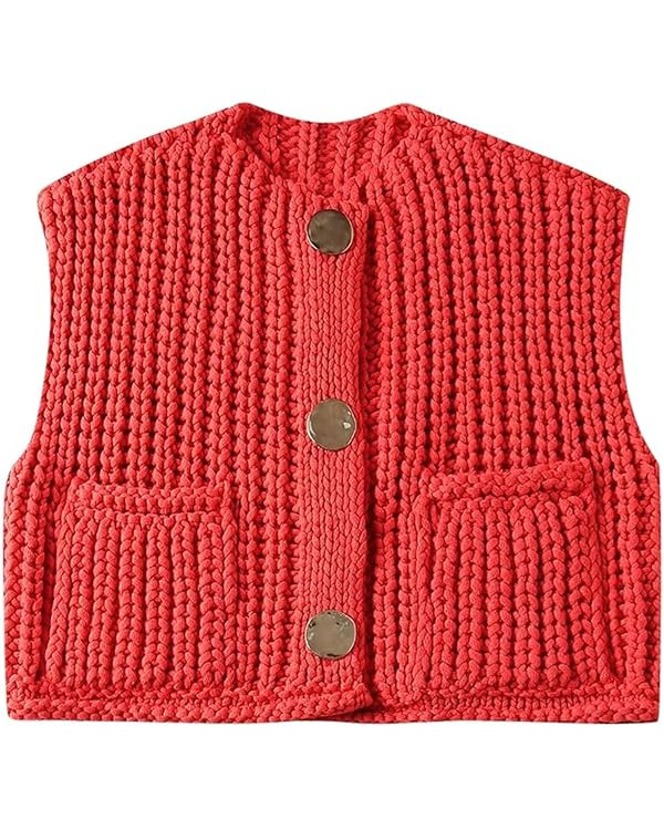 KEOMUD Women Sleeveless Crop Knit Cardigan Casual Cropped Button Down Open Front Sweater Vest wit... | Amazon (US)