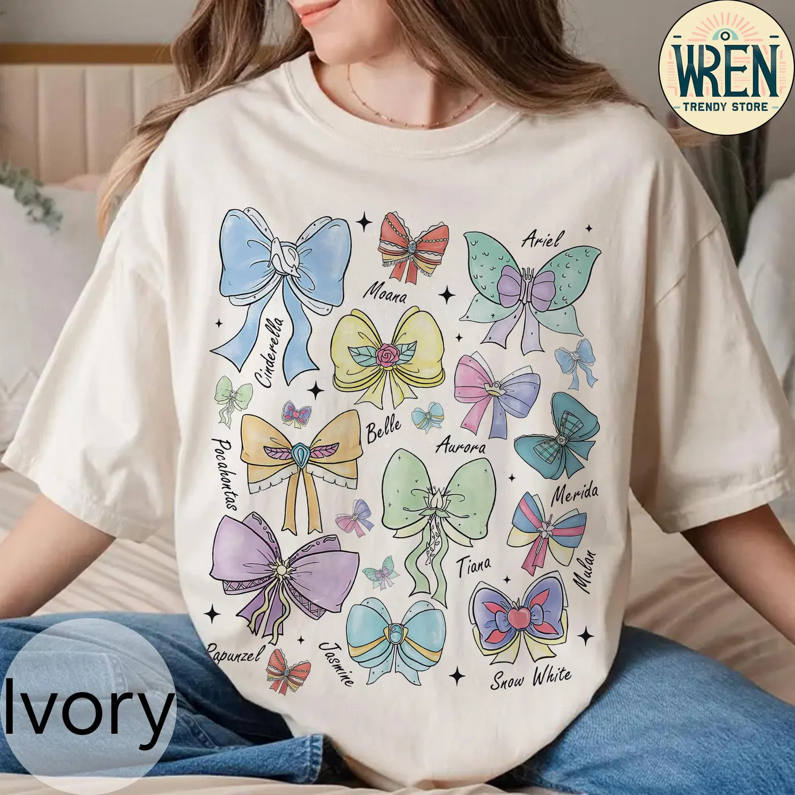 Retro Coquette Bows Watercolor Disney Princess Shirt, Disney Aurora Ariel Belle Cinderella Tiana ... | Etsy (US)