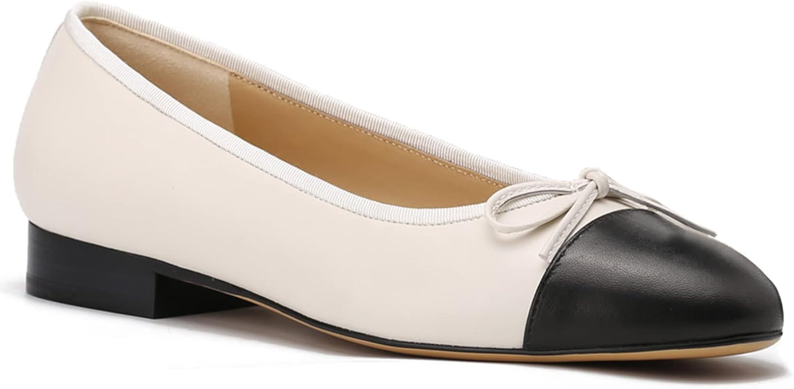 Women Cap Toe Bow Flats Two Tone Slip On Ballet Flats Comfort Closed Round Toe Flats Colorblock 1... | Amazon (US)