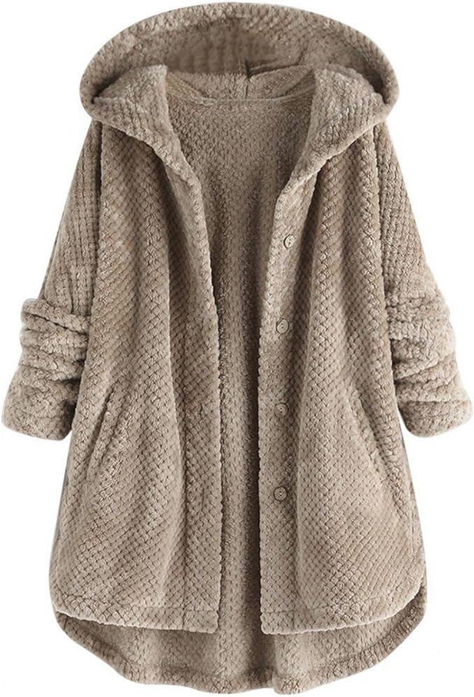 Womens Jackets, Womens Cardigan Hoodie Oversized Fleece Faux Fur Winter Warm Jacket Button Fluffy... | Amazon (US)