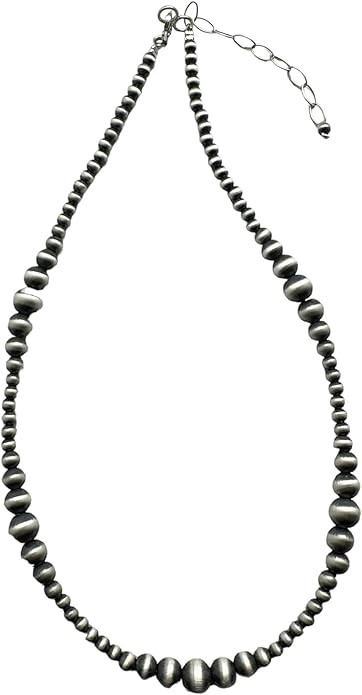 4mm - 8mm Multi Graduated Sterling Silver Oxidized Pearls Bead Necklace Southwestern "Navajo Styl... | Amazon (US)