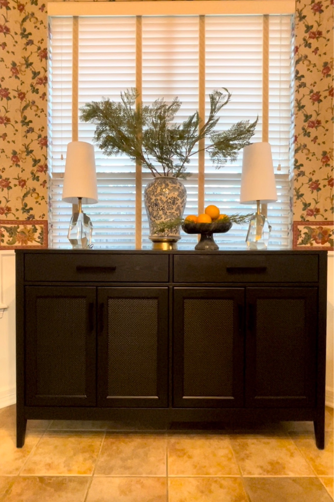 Sideboard, cane furniture, sideboard styling, breakfast nook, crystal lamp, chinoiserie vase, grand millennial style, home decor 

#LTKstyletip #LTKhome