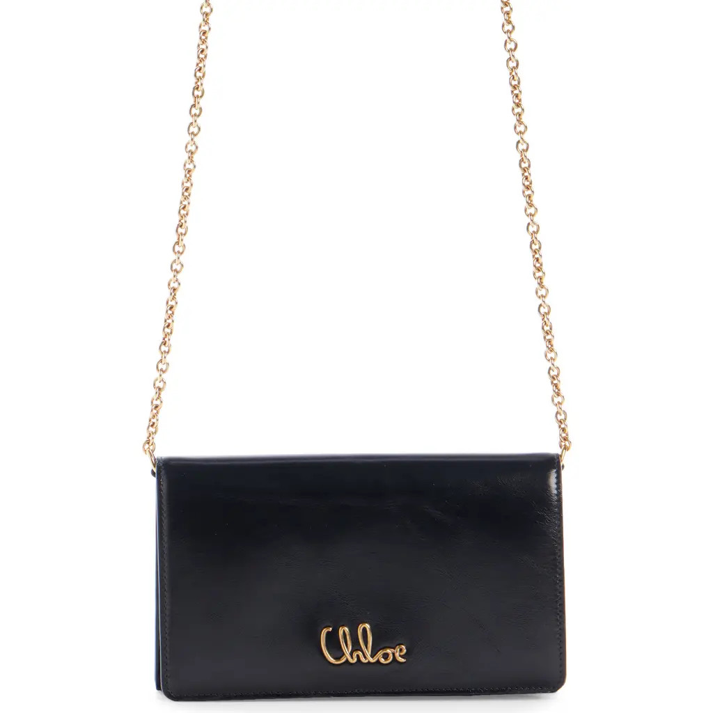 Chloé Iconic Script Leather Wallet On a Chain in 001 Black at Nordstrom Rack | Nordstrom Rack