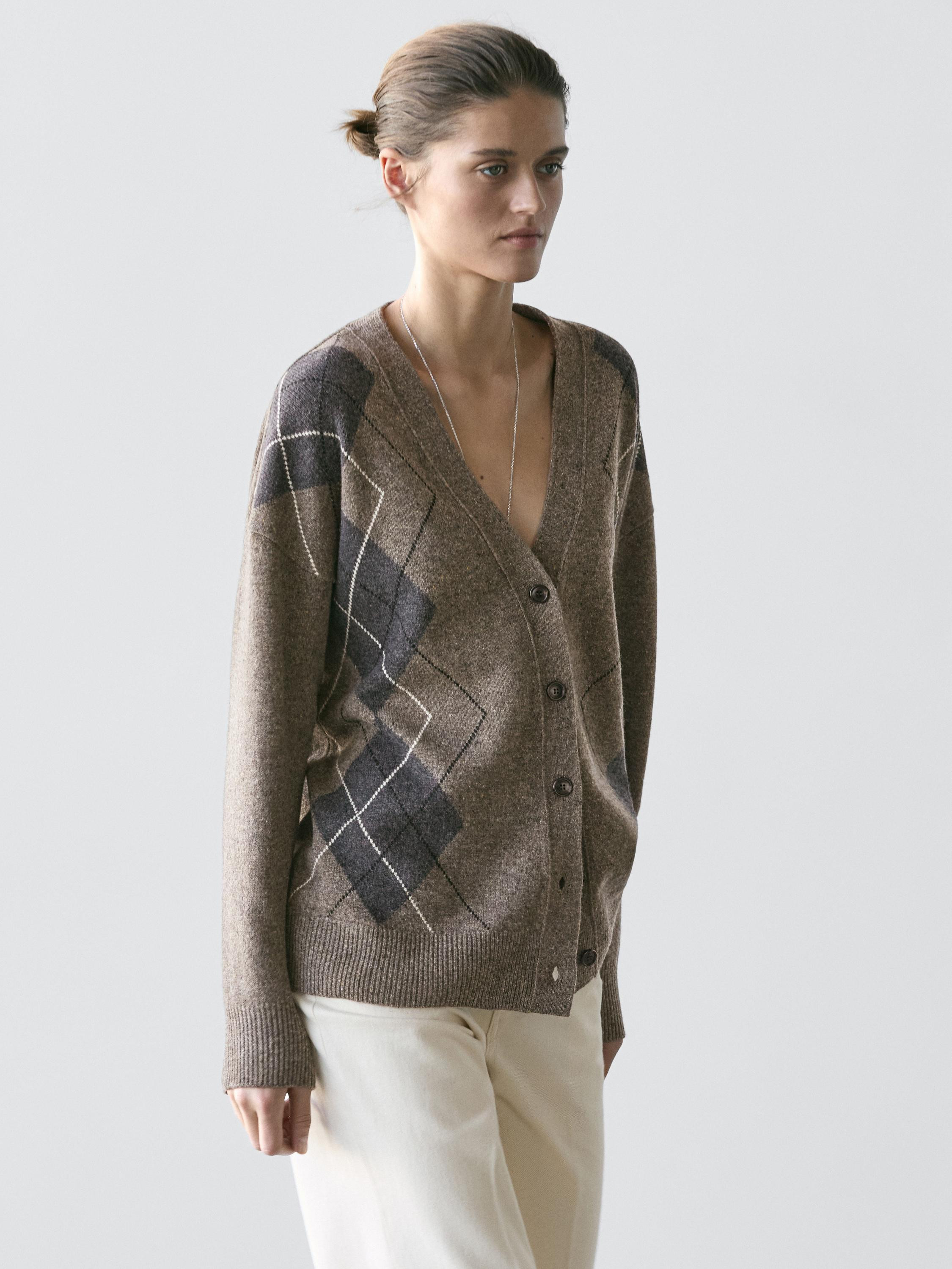Wool argyle knit cardigan | Massimo Dutti UK