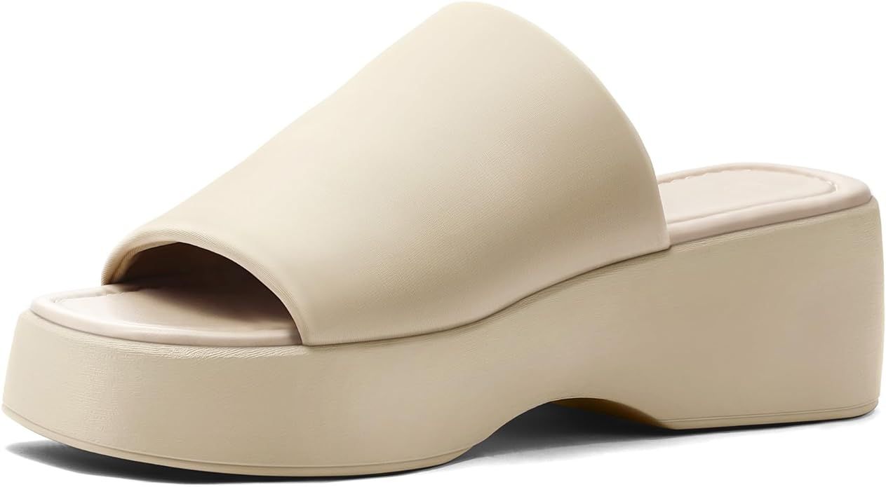 mysoft Women's Wedge Platform Sandals Open Toe Slip On Slide Flatform Summer Shoes | Amazon (US)