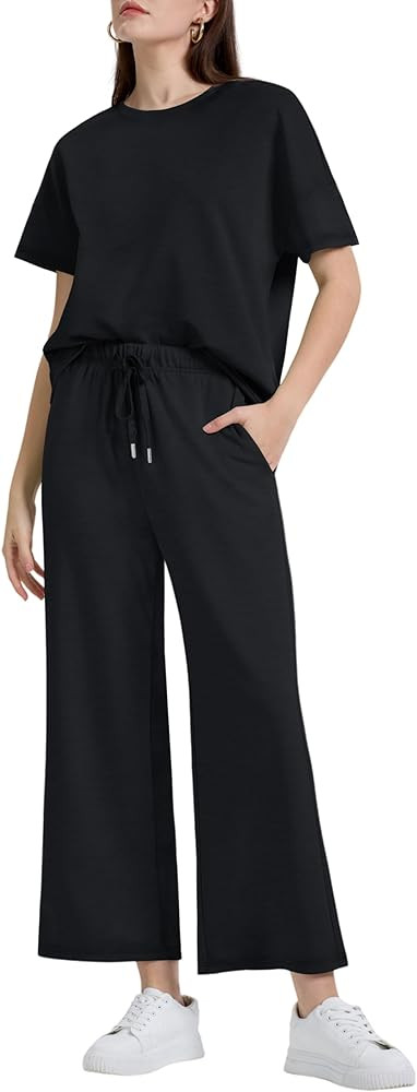 XIEERDUO Women's 2 Piece Outfits For Women Loose Pajamas Pullover Tops And Wide Leg Pants Lounge ... | Amazon (US)