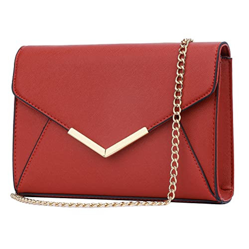 KKXIU Women Elegant Faux Leather Evening Envelope Clutch Purse Foldover Bags for Party Wedding Prom (A-Red) | Amazon (US)