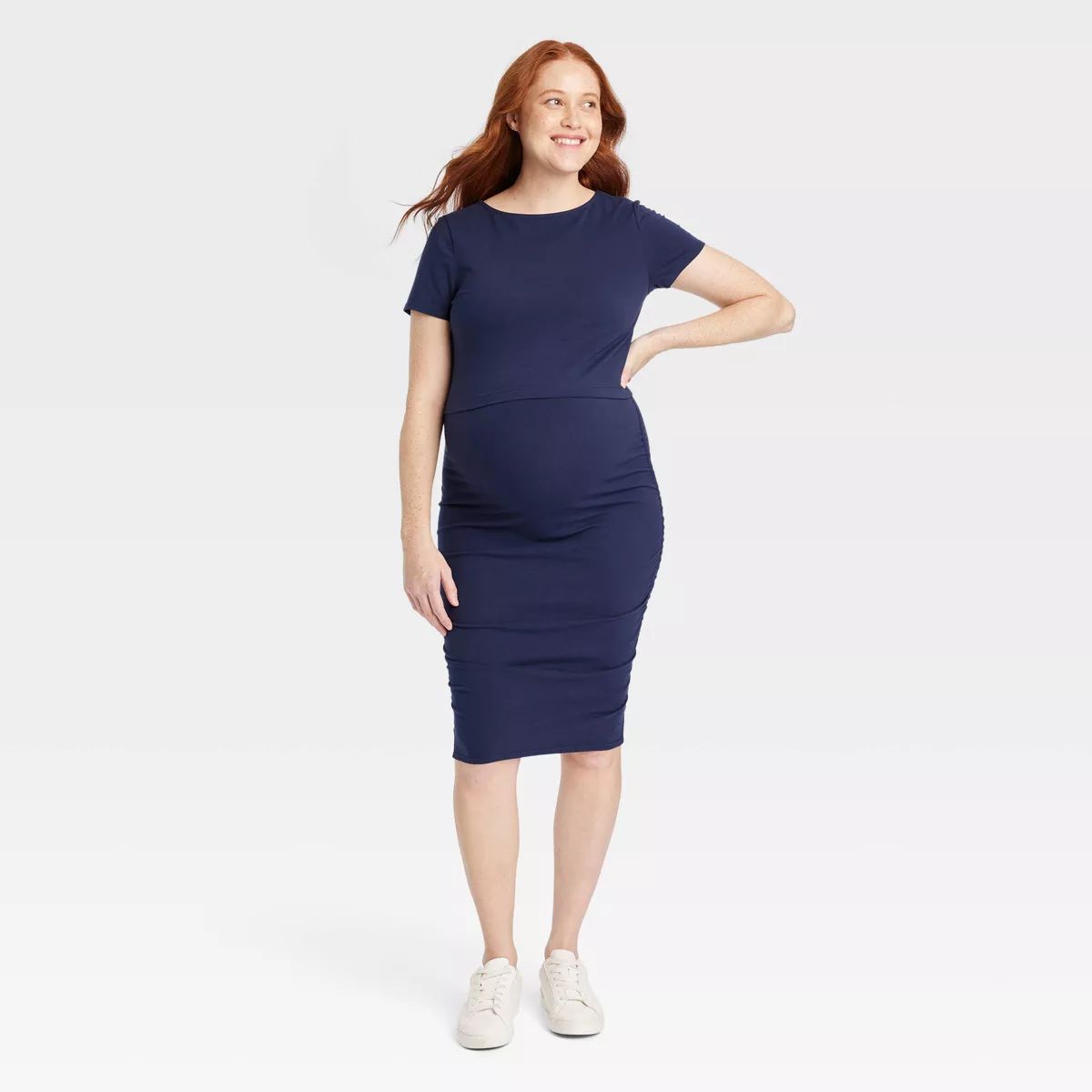 Short Sleeve Match Back Knit Maternity Skirt Set - Isabel Maternity by Ingrid & Isabel™ Navy Bl... | Target