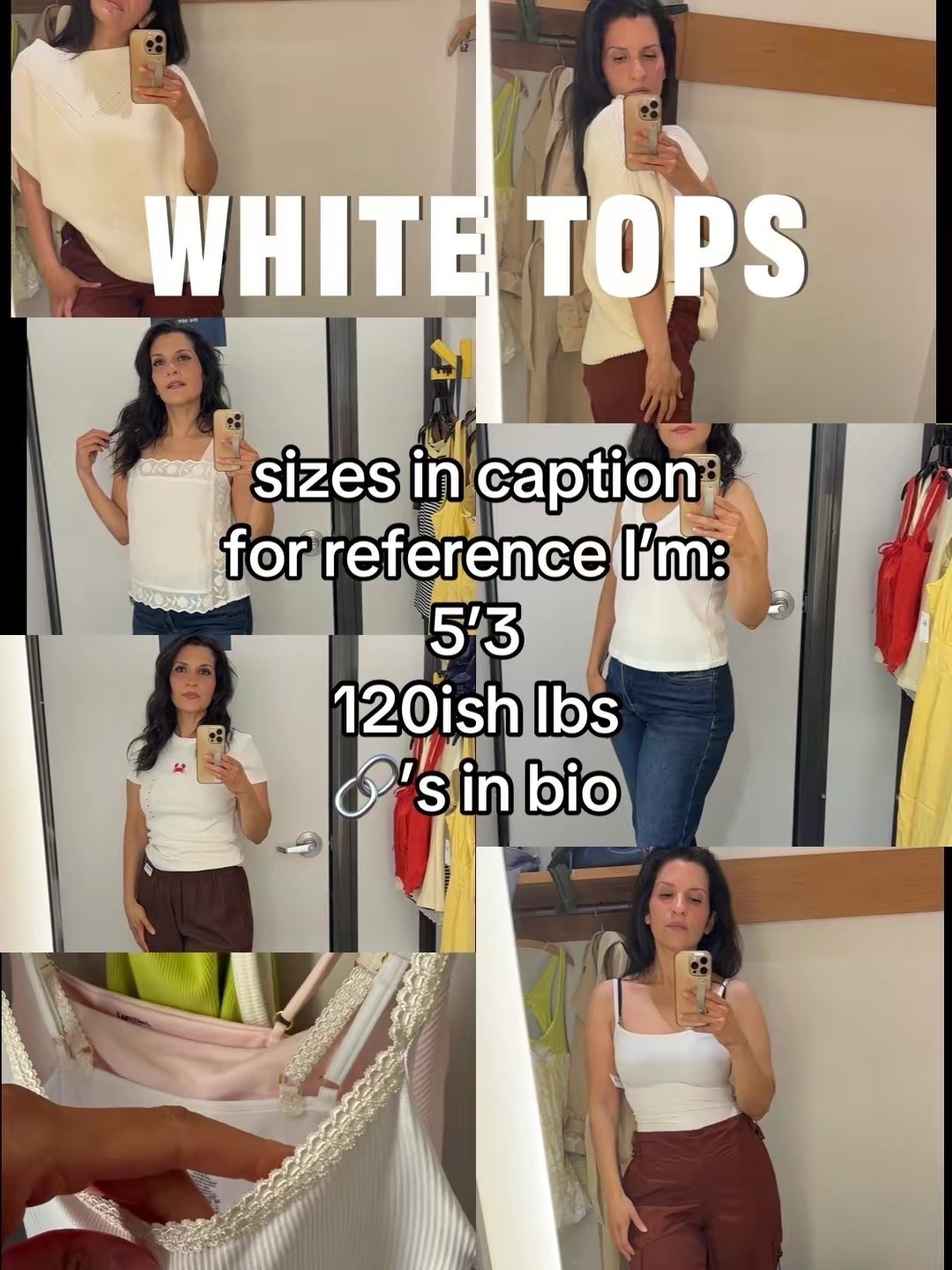 White tops: sleeveless sweater - medium, white top w/ lace trim - small, scoop neck tank - xs, crab tee - medium, ribbed two-strap tank - s/m

#LTKootd #LTKmorningroutine #LTKgrwm