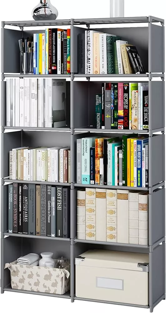 LEYAOYAO 5 Cube Small Bookshelf,3 Tier Mid-Century Modern Bookcase with  Legs,Wood Kids Bookshelves