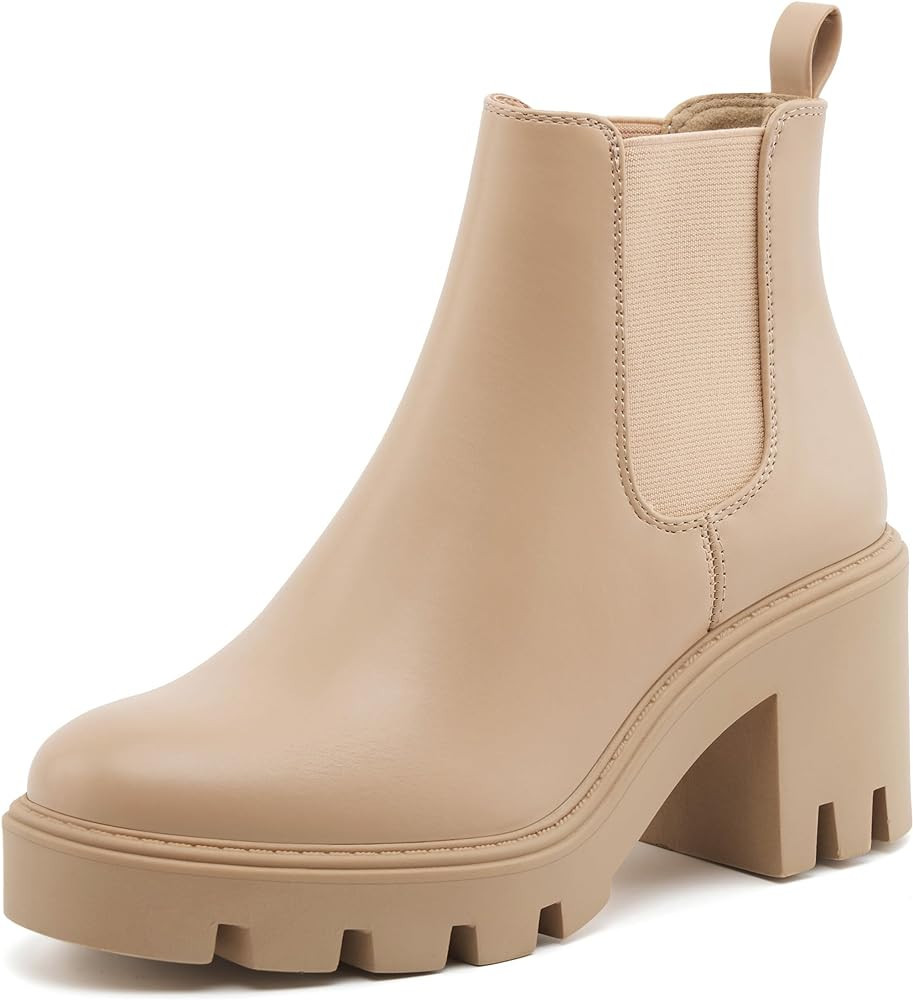 REDTOP Women's Chelsea Boots Fashion Platform High Heel Ankle Booties Round Toe Casual Elastic Ch... | Amazon (US)
