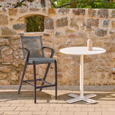 Brielle Outdoor Dark Eucalyptus Wood and Gray Rope Counter and Bar Height Stool, Gray | Ashley Homestore