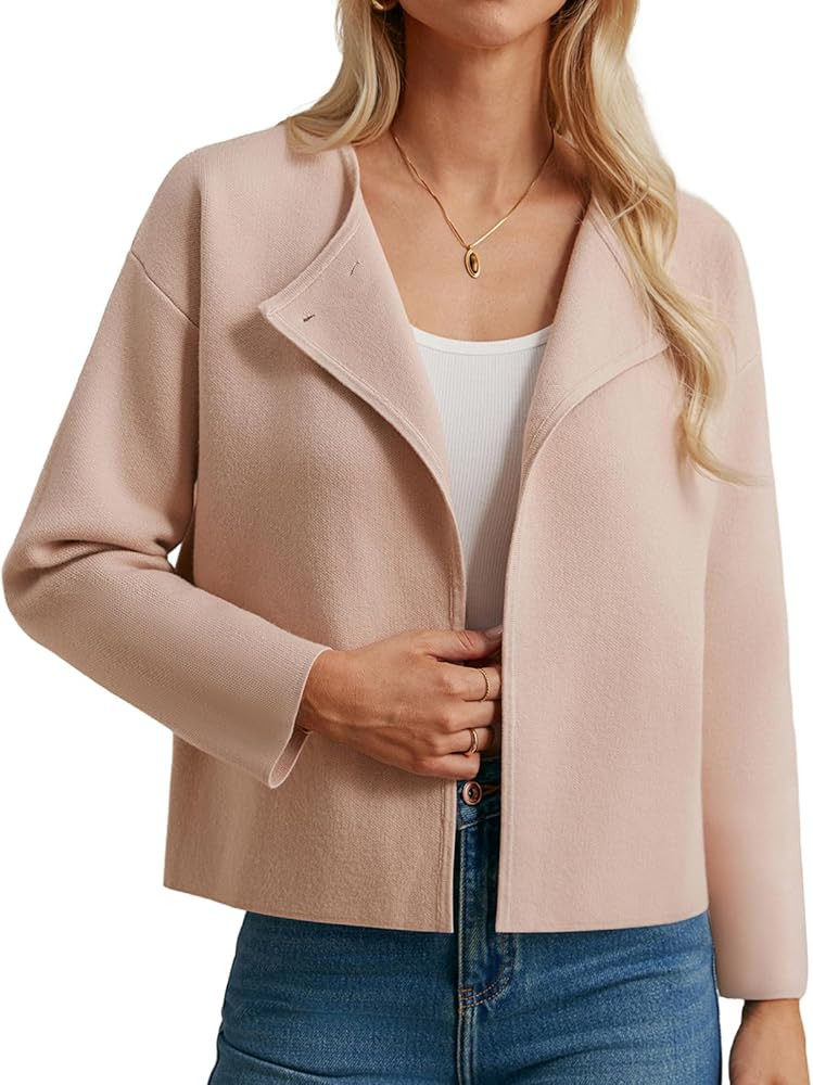 GRACE KARIN Womens Knit Blazer Cardigan Sweater Lapel Cropped Jackets Oversized Fall Casual Blaze... | Amazon (US)