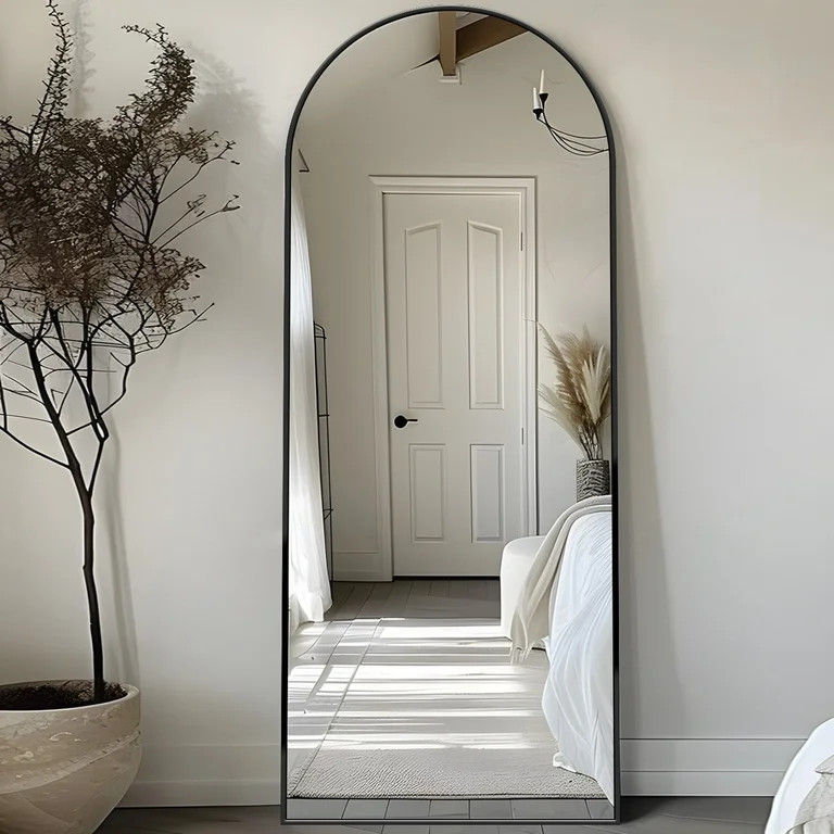 Antok 58.1"x18" Arched Full Length Mirror with Stand Aluminum Frame for Bedroom Living Room Black | Walmart (US)