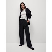 M&S Collection Women's Drawstring Wide Leg Trousers - 12SHT - Black, Black | Marks & Spencer (UK)