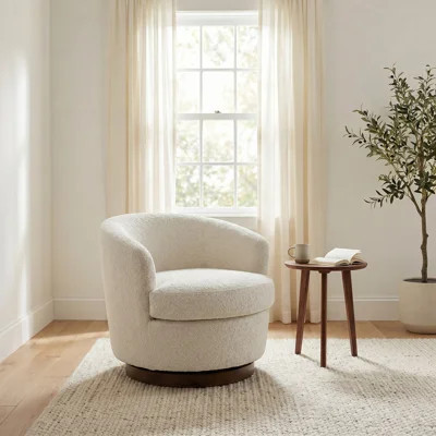 Boucle Swivel Barrel Accent Chair with Wood Base, Fully Assembled | Wayfair North America