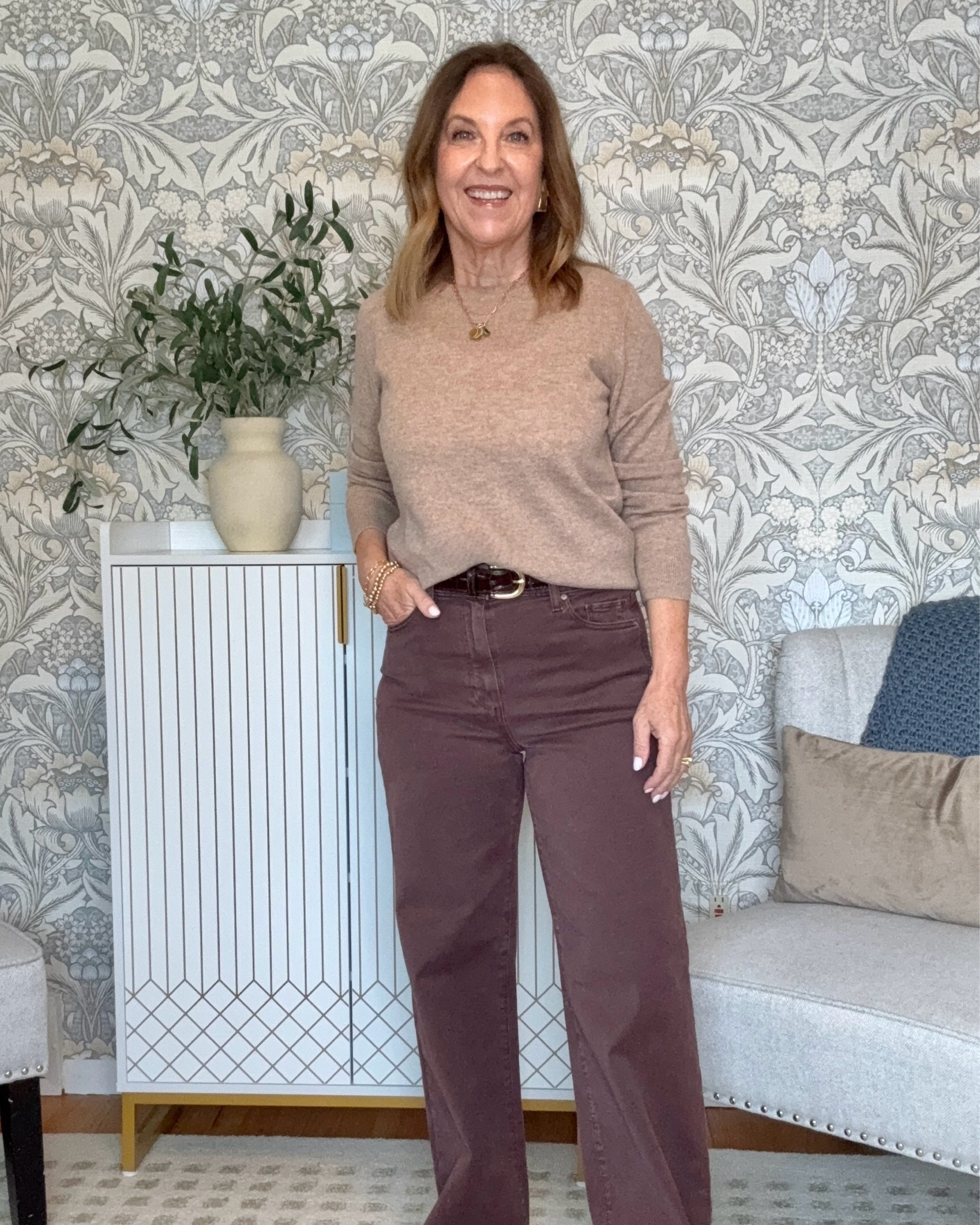 PAIGE Anessa jeans are available in petite and regular sizes. Love this color for fall. 
I wear between a size  25/26.  
It fits tts but if you are between sizes and want a trimmer fit, size down. I'm wearing a regular size 26. 

The color goes with my neutrals: grey, navy & black. This style has more stretch than the grey.

#LTKSeasonal #LTKPetite #LTKOver40