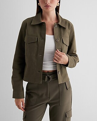 Twill Cropped Shacket | Express