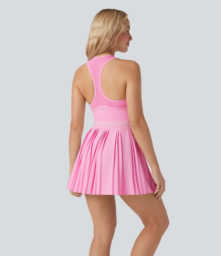 Racerback Cut Out Pleated Quick Dry Mini Tennis Active Dress | HALARA