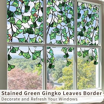 Original Hand Drawn Stained Glass Window Cling Haing Plants，Double Sided Transparent Window Fil... | Amazon (US)