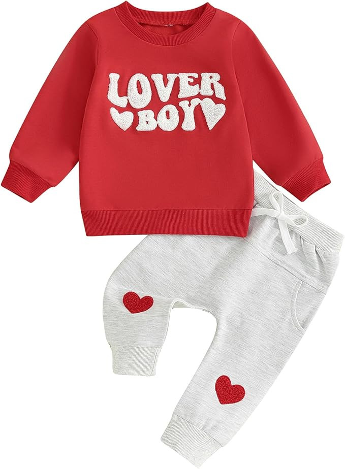 Kupretty Toddler Baby Boy Clothes Valentines Day Outfit Graphic Long Sleeve Crewneck Sweatshirt +... | Amazon (US)