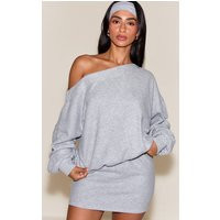 Petite Grey Ribbed Off Shoulder Sweatshirt | PrettyLittleThing US