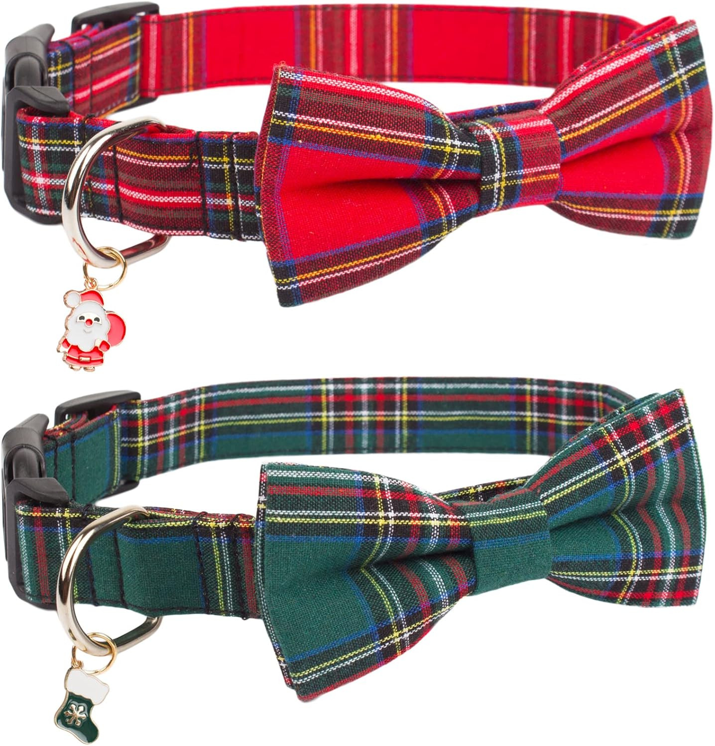 PTDECOR Christmas Dog Collar with Bow, Adjustable Christmas Plaid Dog Collars with Removable Bowt... | Amazon (US)