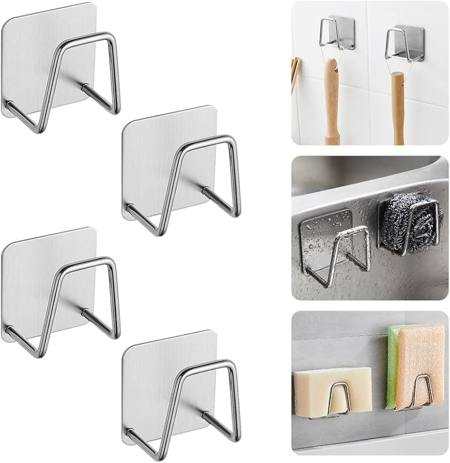 THATSRAD 4 Stück Schwammhalter Küche Klebend Schwamm Halter Klebeschwammhalter Silber Schwamm H... | Amazon (DE)