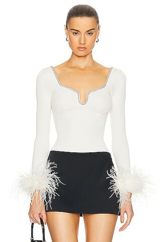 self-portrait Knit Feather Top in Off White | FWRD | FWRD 