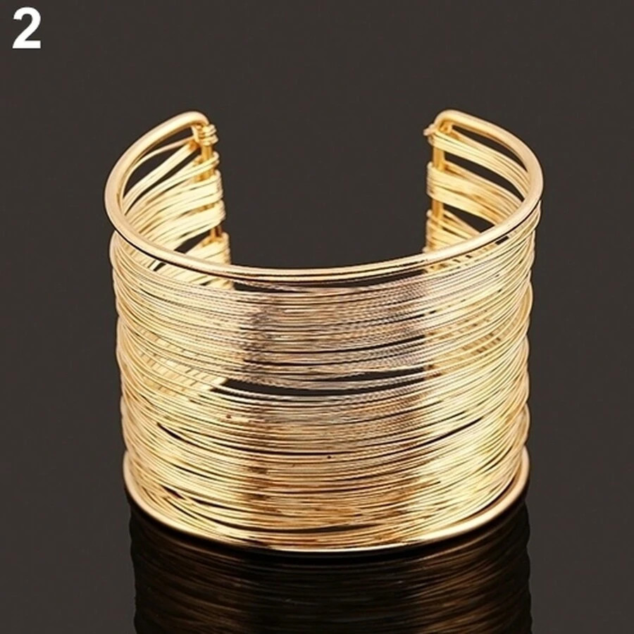 Generic Fashion Womens Multilayer Metal Wires Strings Open Bangle Wide Cuff Bracelet | SHEIN