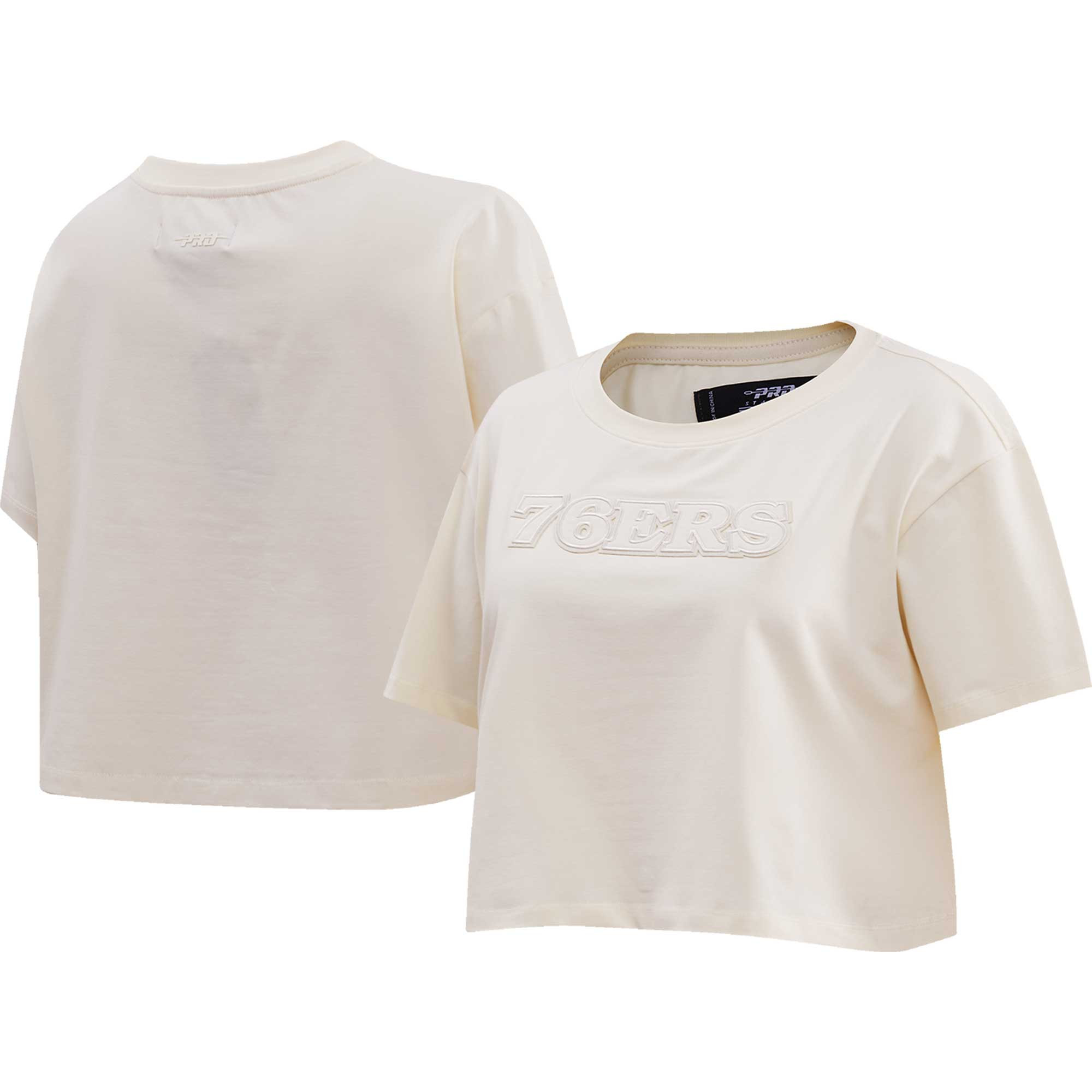Women's Philadelphia 76ers  Pro Standard Cream Neutral Boxy Crop T-Shirt | NBA store