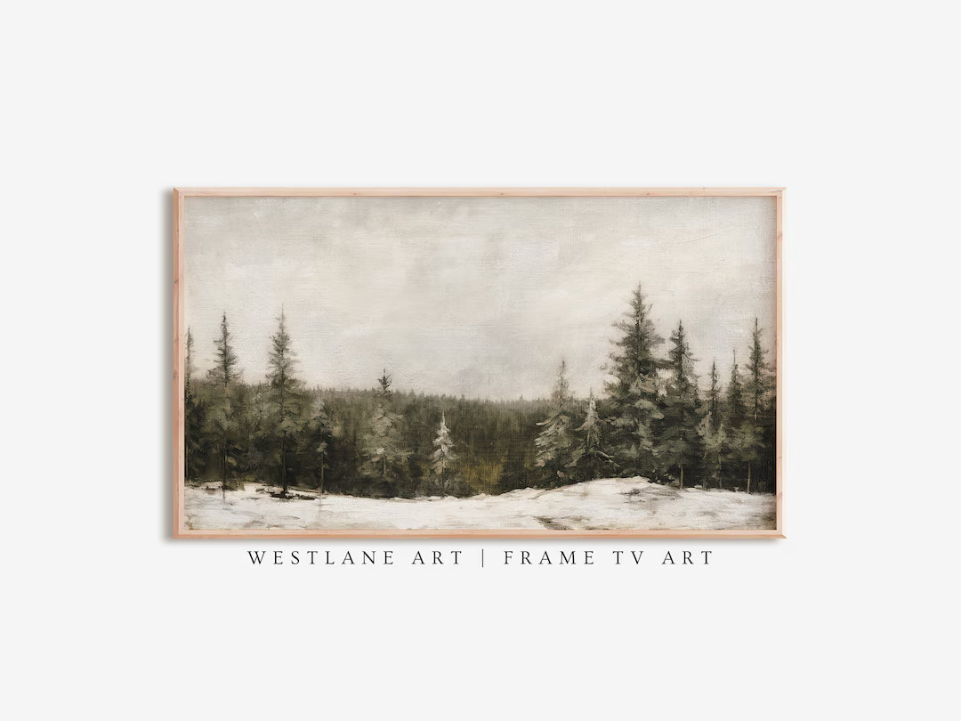 Winter Frame TV Art Country Snowy Christmas Pine Forest - Etsy | Etsy (US)