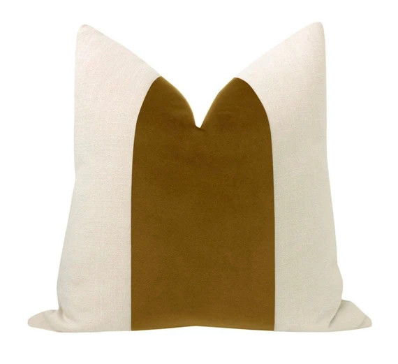 PANEL : Signature Velvet // Marrakesh Gold  cover only | color block | banded velvet pillow | lin... | Etsy (US)