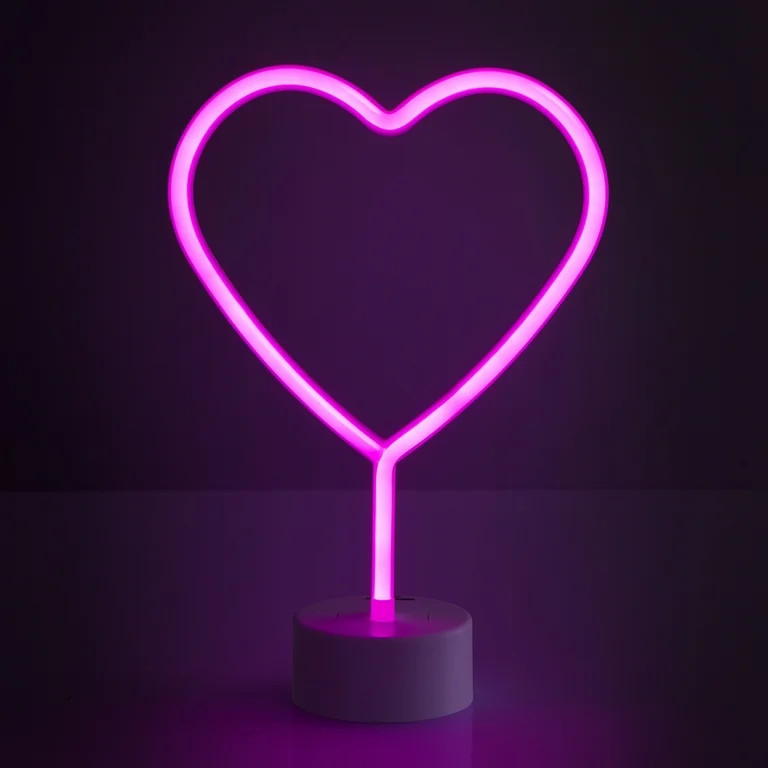 BrightSide 12" Heart Shaped LED Neon Table Light, Pink, Battery-Powered | Walmart (US)