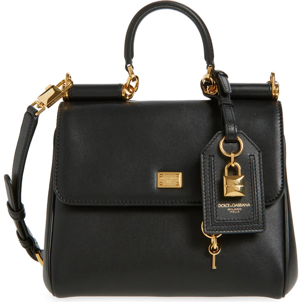 Dolce&Gabbana My Sicily Plongé Leather Top Handle Bag in 80999 Nero at Nordstrom | Nordstrom