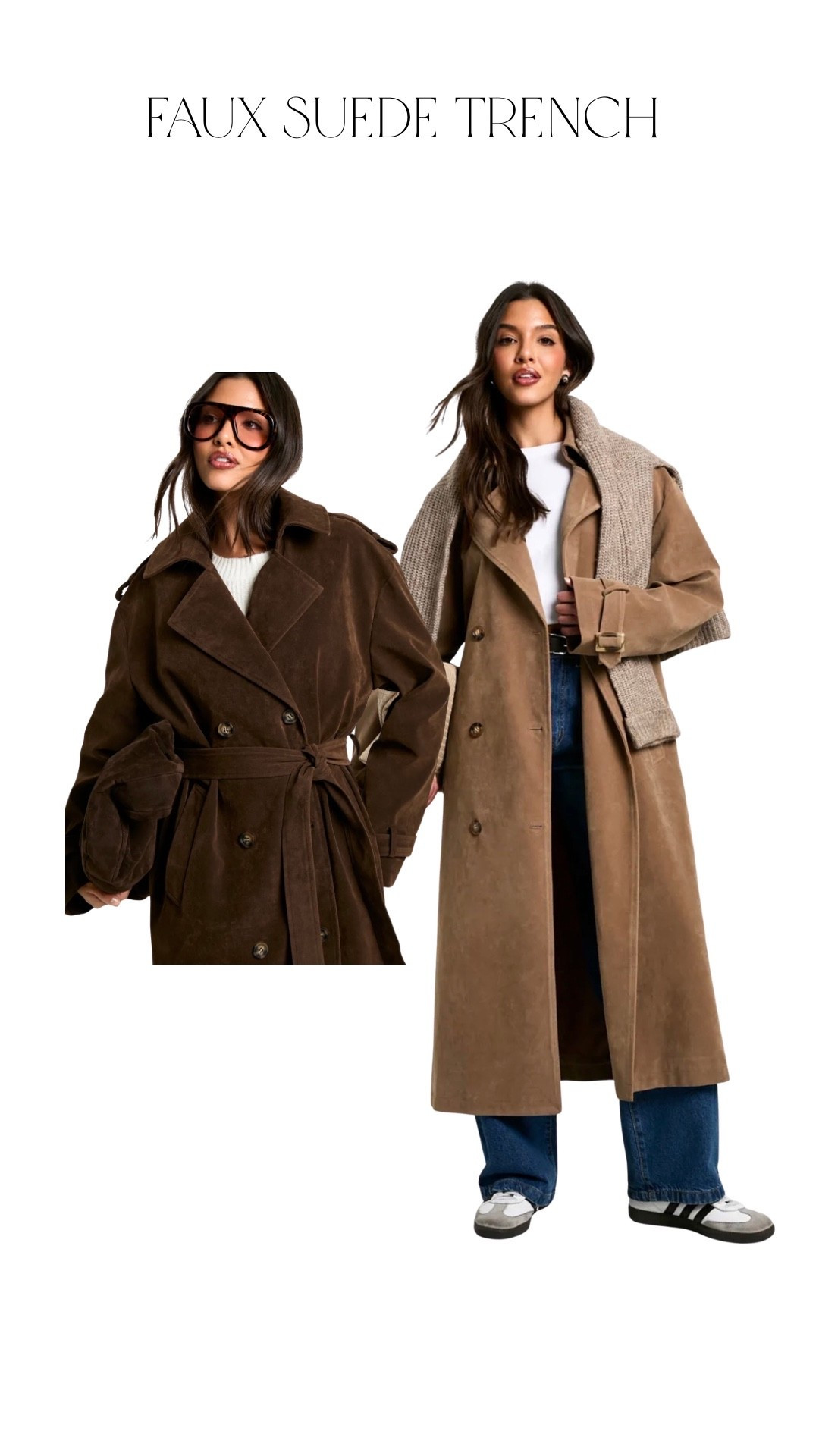 Faux suede trench coats. These have 20% off and then an additional 15% with EXTRA15

#LTKautumn #LTKuk