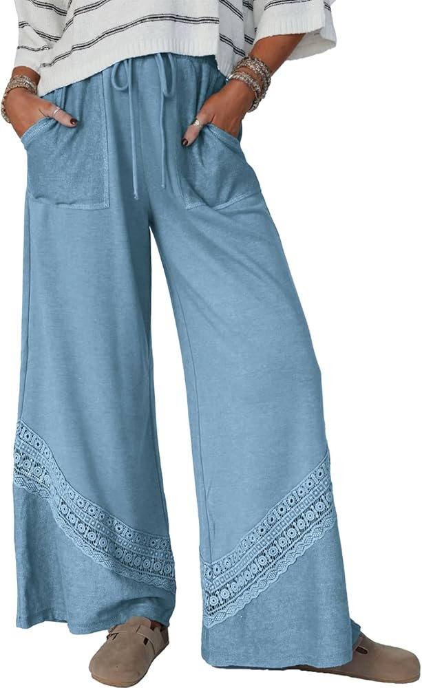 Gnveub Women's Wide Leg Pants High Waisted Palazzo Pants Adjustable Tie Knot Trousers with Pocket... | Amazon (US)