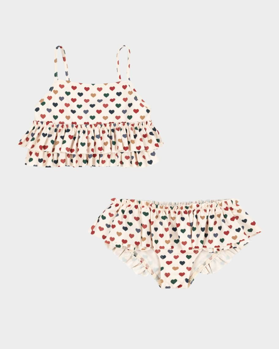 Konges Slojd Girl's Manuca Heart-Print Frill Bikini, Size 18M-10 | Neiman Marcus
